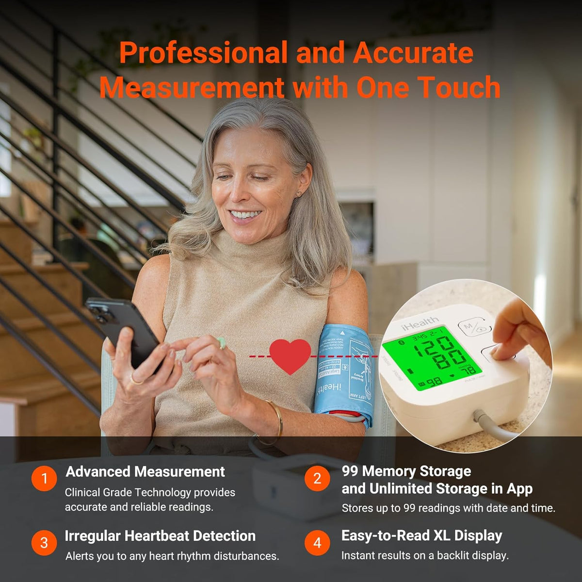 iHealth Track Smart Upper Arm Blood Pressure Monitor with Wide-Range Cuff