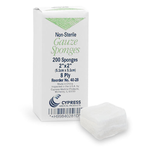 (Pack) Cypress Gauze Sponge 2x2" 8 Ply Non-Sterile 200/PK 25PK/CA